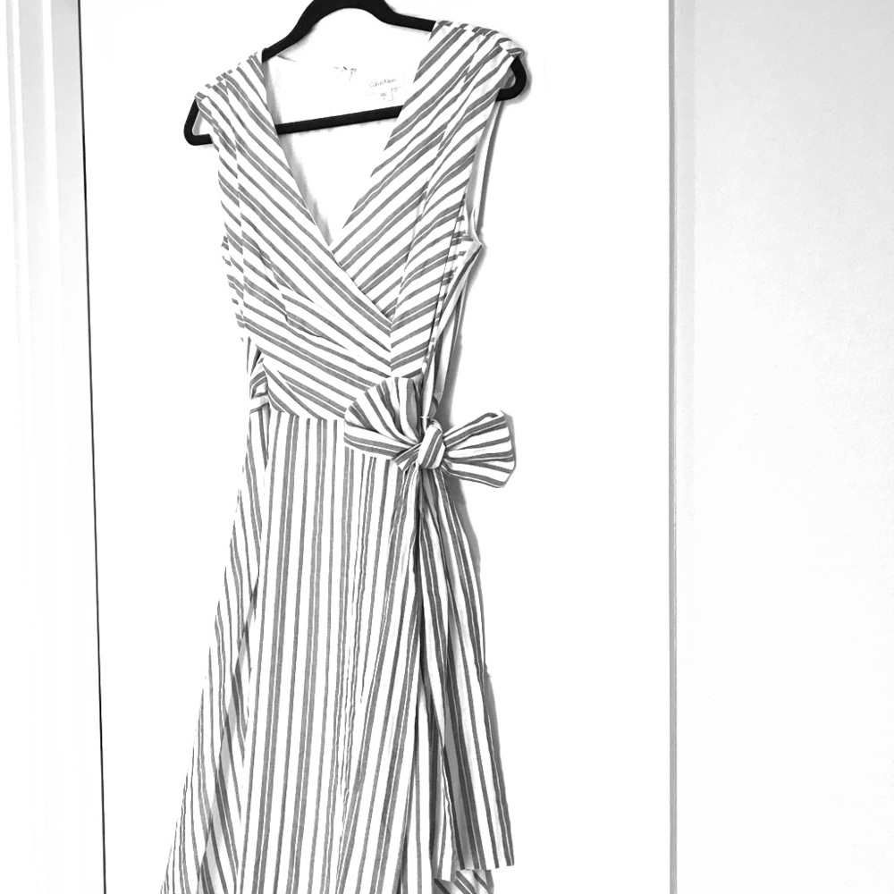 Calvin Klein Grey & White Fit and Flare Dress